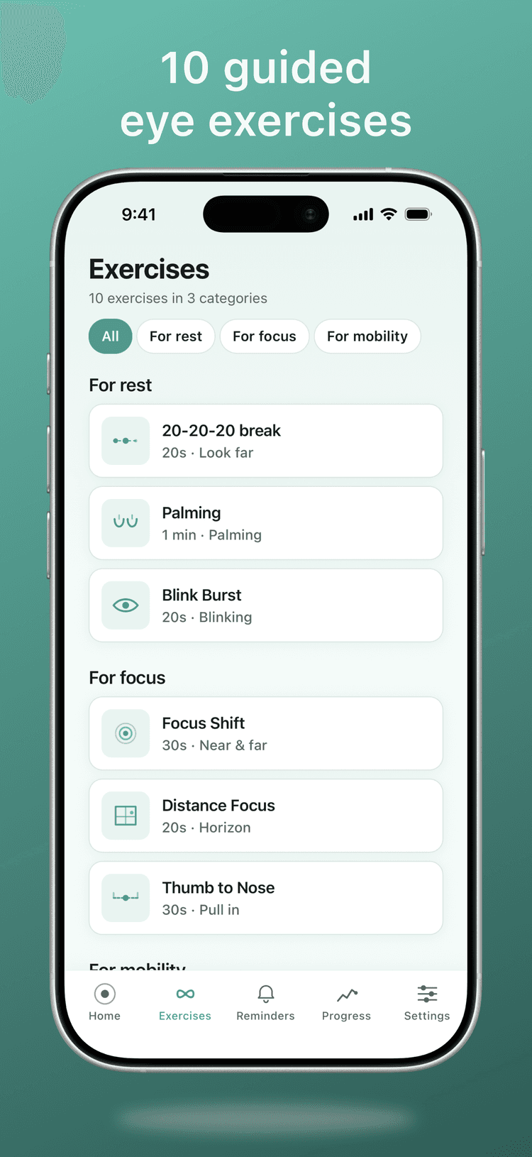 Guided exercises, one tap away